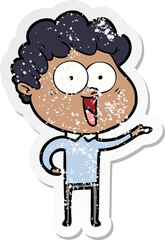 distressed sticker of a excited man cartoon