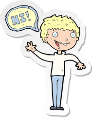 sticker of a cartoon boy saying hi