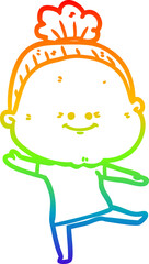 rainbow gradient line drawing cartoon happy old woman