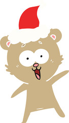 laughing teddy  bear flat color illustration of a wearing santa hat