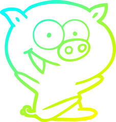 cold gradient line drawing cheerful sitting pig cartoon