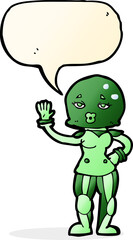 cartoon female astronaut with speech bubble