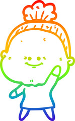 rainbow gradient line drawing cartoon happy old woman