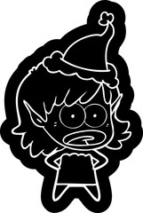 cartoon icon of a shocked elf girl wearing santa hat