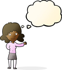 cartoon friendly woman with thought bubble