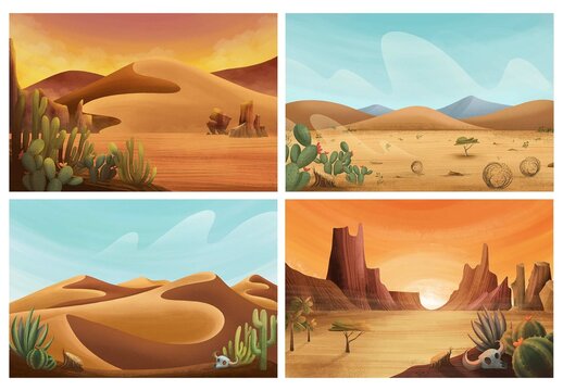 Desert Landscape Background Illustrations Set