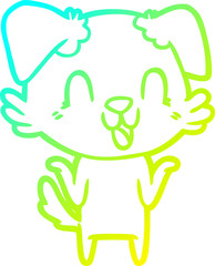 cold gradient line drawing laughing cartoon dog shrugging shoulders