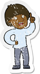 retro distressed sticker of a cartoon man with idea