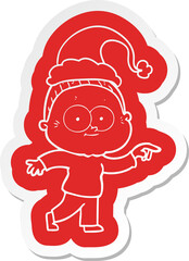 cartoon  sticker of a happy old woman wearing santa hat