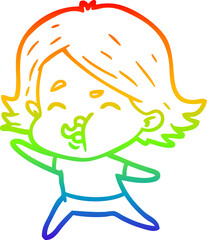 rainbow gradient line drawing cartoon girl pulling face