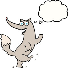 thought bubble cartoon happy wolf dancing
