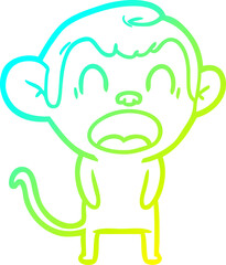 cold gradient line drawing yawning cartoon monkey