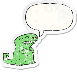 cartoon dinosaur and speech bubble distressed sticker