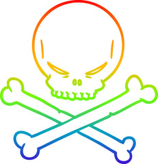 rainbow gradient line drawing cartoon skull and crossbones