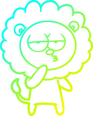 cold gradient line drawing cartoon tired lion