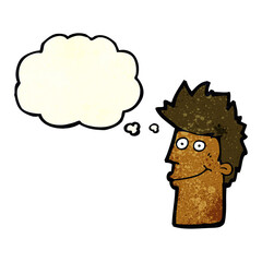 cartoon happy man with thought bubble