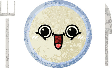 retro illustration style cartoon dinner plate