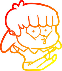 warm gradient line drawing cartoon whistling girl