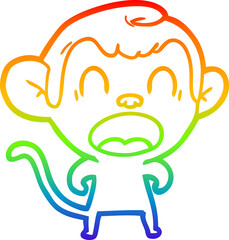 rainbow gradient line drawing shouting cartoon monkey