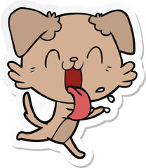 sticker of a cartoon panting dog running