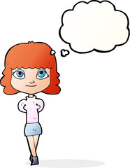 cartoon happy girl with thought bubble