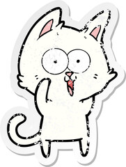 distressed sticker of a funny cartoon cat