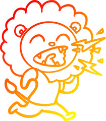 warm gradient line drawing cartoon roaring lion