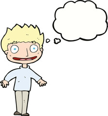 cartoon excited boy with thought bubble