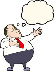 cartoon exasperated middle aged man with thought bubble