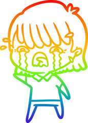 rainbow gradient line drawing cartoon girl crying