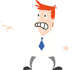 cartoon doodle man pointing looking worried