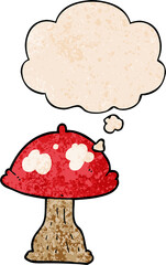 cartoon mushroom and thought bubble in grunge texture pattern style