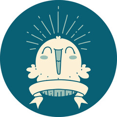 icon of tattoo style happy singing cupcake