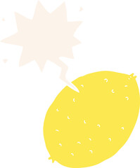 cartoon lemon and speech bubble in retro style
