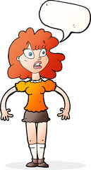 cartoon pretty girl with shocked expression with speech bubble
