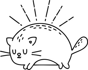 traditional black line work tattoo style happy cat