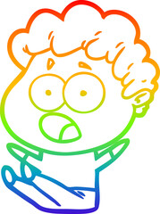 rainbow gradient line drawing cartoon man gasping in surprise