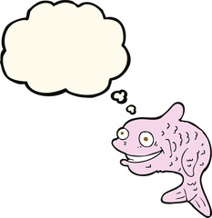 cartoon happy fish with thought bubble