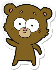 sticker of a worried bear cartoon