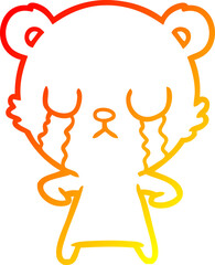 warm gradient line drawing crying cartoon bear