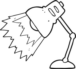 black and white cartoon shining lamp