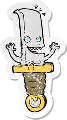 retro distressed sticker of a crazy cartoon knife character