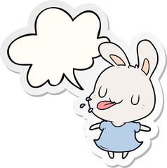 cute cartoon rabbit blowing raspberry and speech bubble sticker
