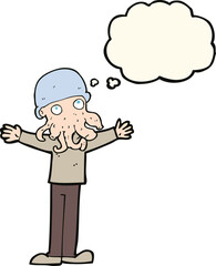 cartoon alien squid face man with thought bubble