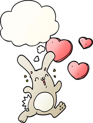 cartoon rabbit in love and thought bubble in smooth gradient style
