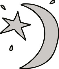 cartoon doodle of the moon and a star