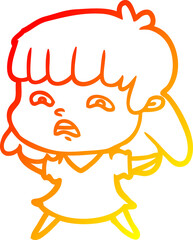 warm gradient line drawing cartoon worried woman
