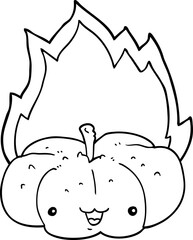 cartoon flaming pumpkin