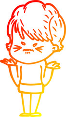 warm gradient line drawing cartoon frustrated woman