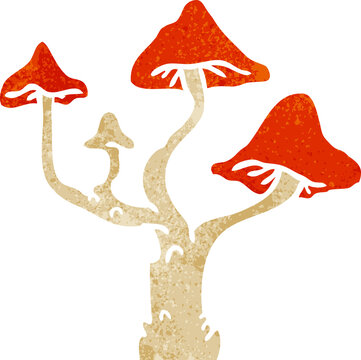 retro cartoon doodle of growing mushrooms